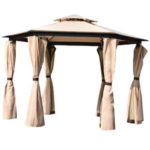 11.8 ft. W x 10 ft. D Aluminum Patio Outdoor Gazebo Double Roof Soft Canopy with Mosquito Netting