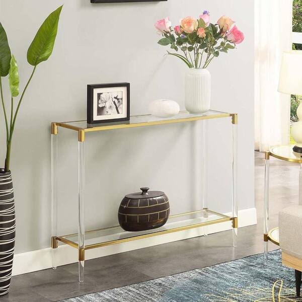 HOME IMPORTS EMPORIUM 44.25 in. Gold Rectangle Glass Console Table
