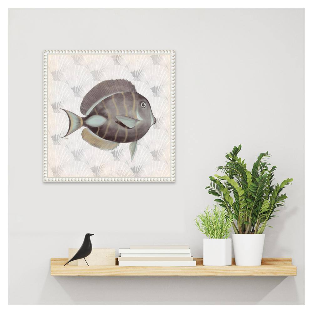 Neutral Vintage Fish Canvas Wall Art with Beaded Frame