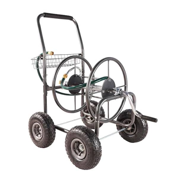 Garden Hose Reel Cart, Portable Hose Reel Cart with Storage Basket, Heavy Duty Water Hose Holder for Backyard, Garden