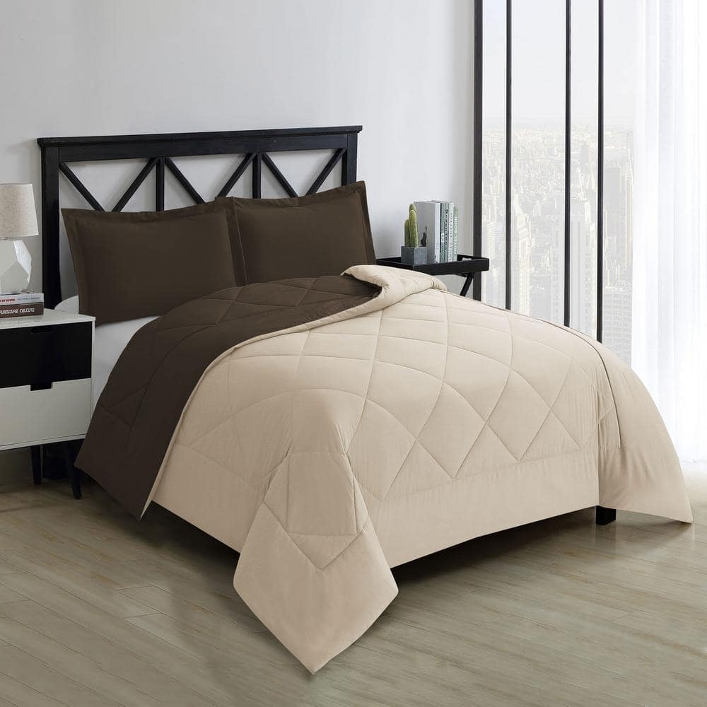 Twin Chocolate and Cream Reversible Microfiber Comforter Set