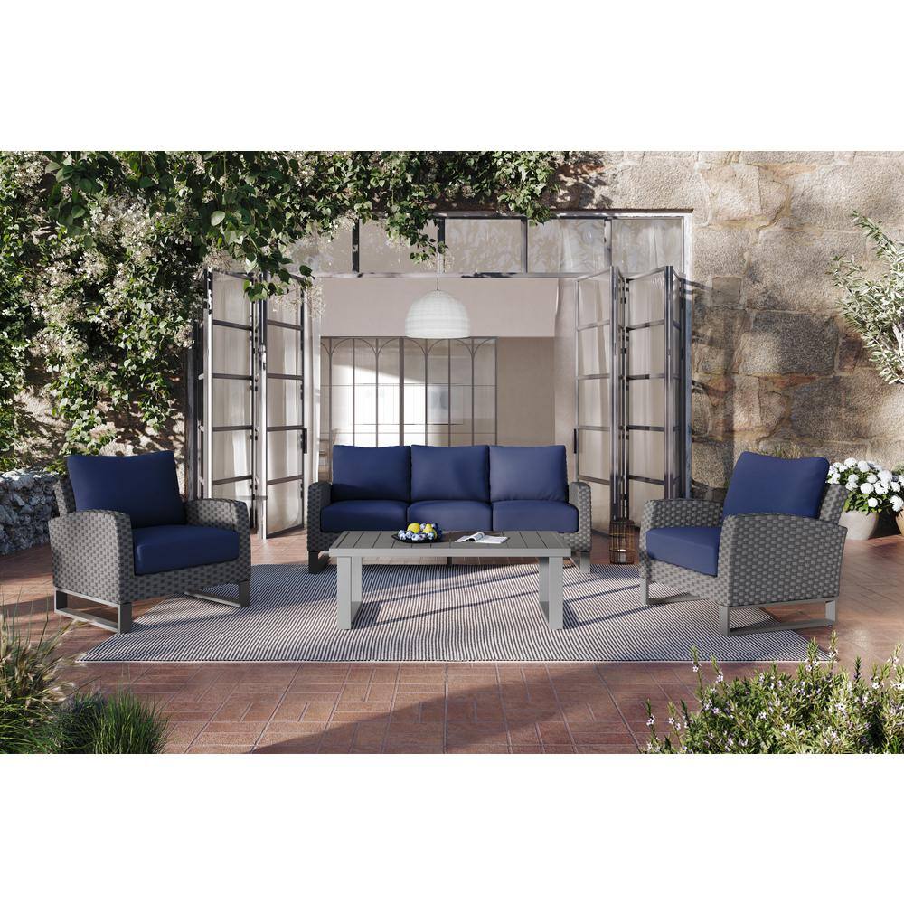 New Classic Furniture Fiji 4-Piece Wicker Patio Conversation Set with Blue Cushions price history on PriceWatchPro