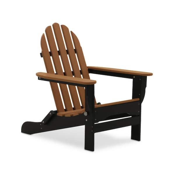 DUROGREEN Icon Black and Teak Plastic Folding Adirondack Chair