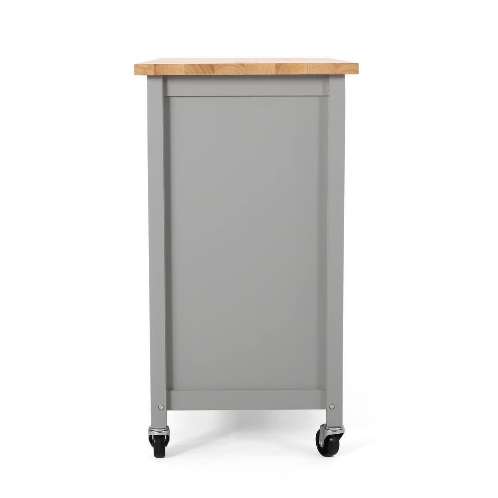 Contemporary Grey Wood Kitchen Cart with Storage and Casters