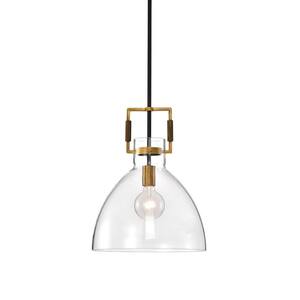 Essence 1-Light Contemporary Oil Rubbed Bronze and Antique Gold Pendant with Bowl Shaped Clear Glass