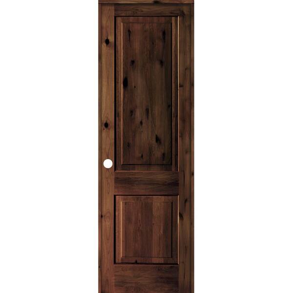 Krosswood Doors 30 in. x 96 in. Rustic Knotty Alder 2 Panel Right Hand Red Mahogany Stain Wood Single Prehung Interior Door w/Square Top
