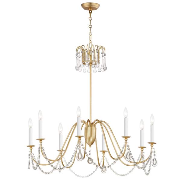 Plumette 8-Light Gold Chandelier w Crystal