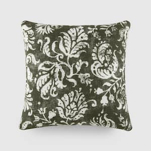 Distressed Floral Olive Elegant Patterns Cotton 20 in. x 20 in. Decor Throw Pillow