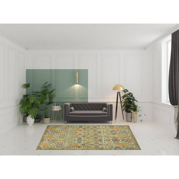 7' X 10' Green Floral Power Loom Area Rug