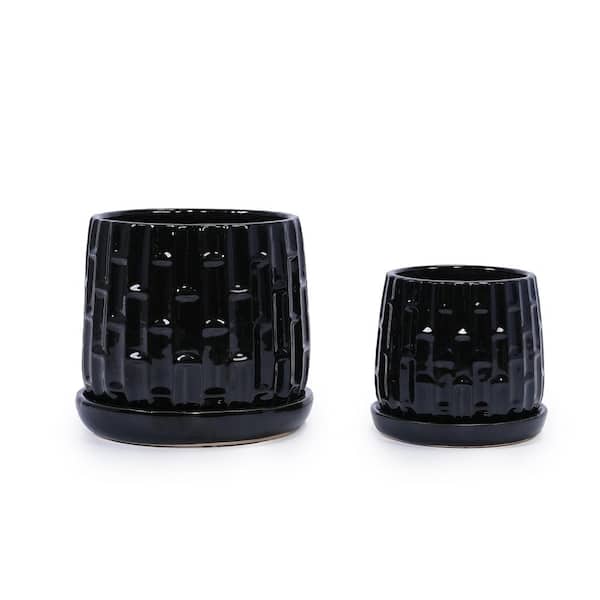 Blue Set of 2 Mixed Size Outdoor Ceramic Plant Pots Stylish Ceramic Planters for Indoor Outdoor Use