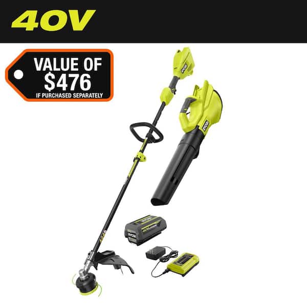 40V Cordless Attachment Capable 15" String Trimmer & 550 CFM 120 MPH Blower Combo Kit with 4.0 Ah Battery & Charger