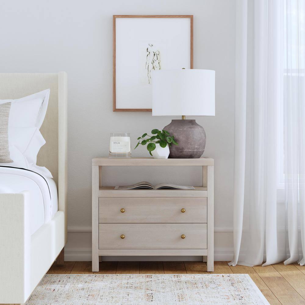 Nora Antique Taupe 2-Drawer Acacia Wood Nightstand