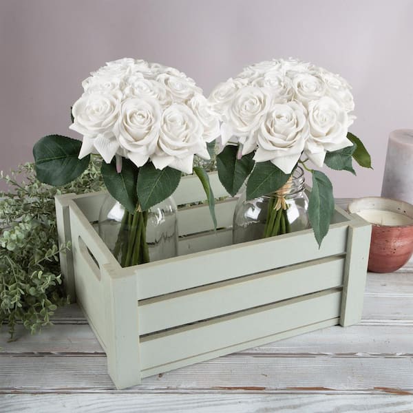 Pure Garden White Artificial Rose Flowers 11.5 in. with Stems 36-Piece Real Touch Fake Flower Set