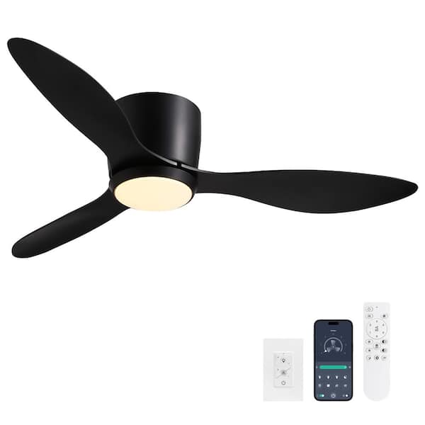 42 in. Smart Indoor Black Low Profile 3 Blades Ceiling Fans with Dimmable Led Lights and Remote/Wall switch Included
