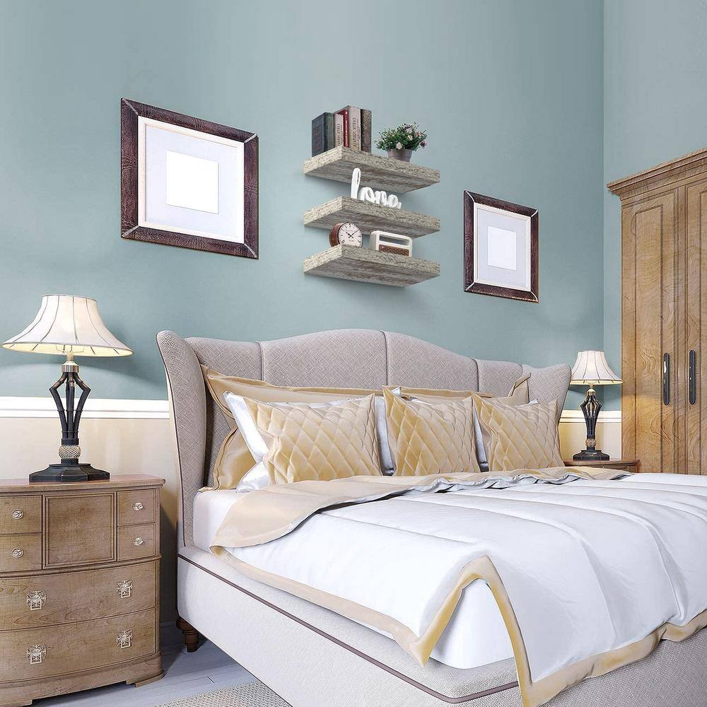 White Rustic Wood Floating Wall Shelves Set of 3
