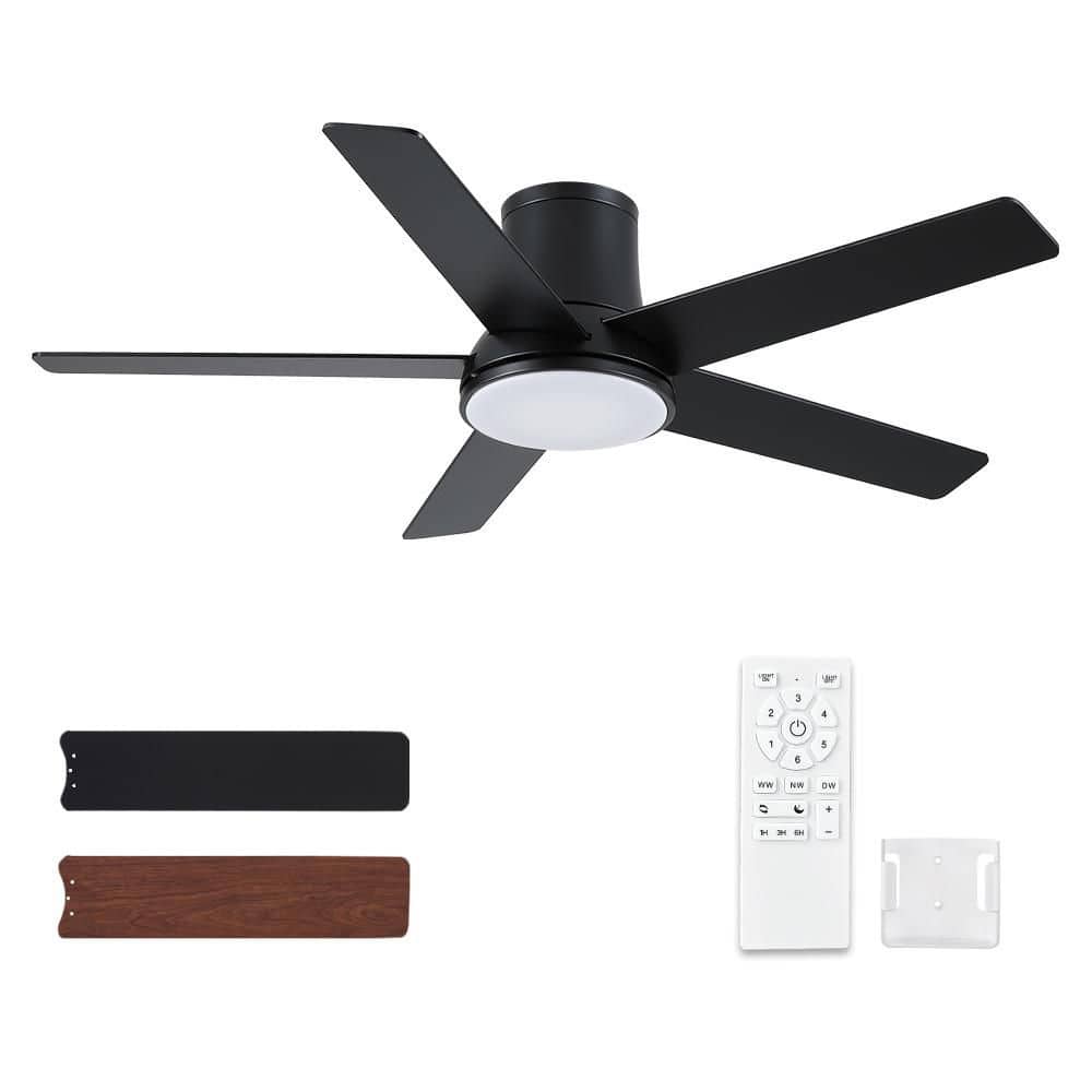 Amice 52 in. Indoor Matte Black Flush Mount Ceiling Fan with Integrated LED, Remote Control and 5 Reversible Blades price history on PriceWatchPro