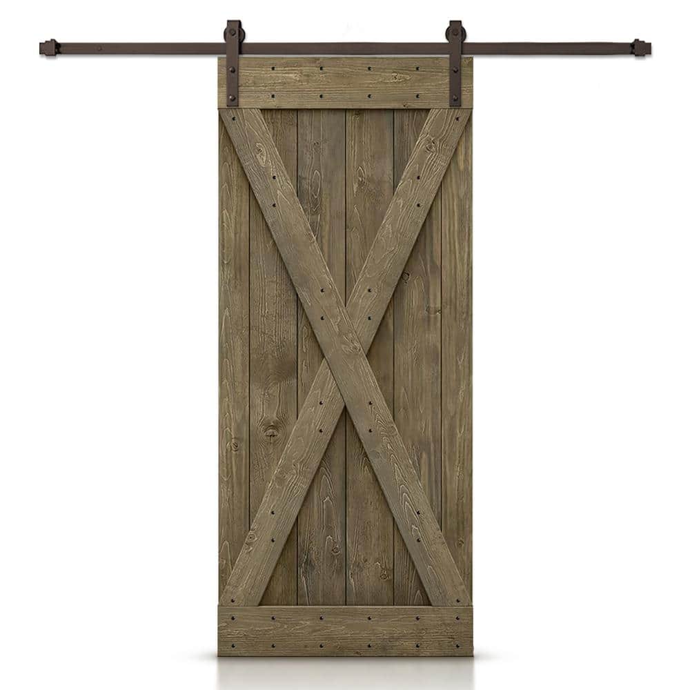 Aged Barrel Stained Knotty Pine Barn Door with Oil Rubbed Bronze Hardware