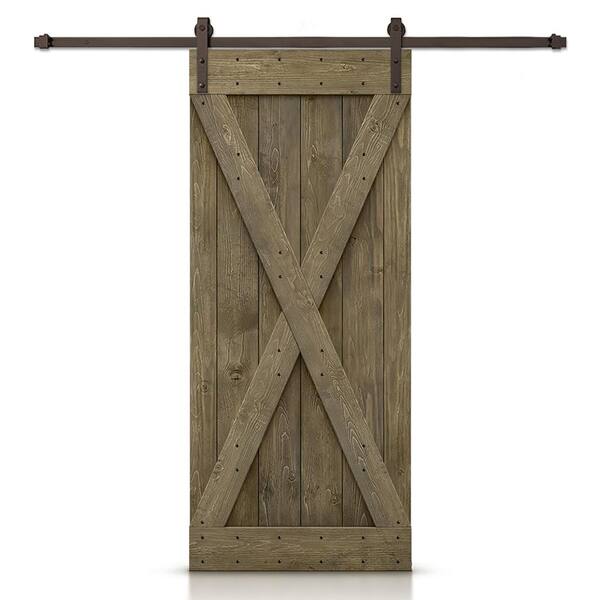 CALHOME 22 in. x 84 in. X Aged Barrel Stained DIY Wood Interior Sliding Barn Door with Hardware Kit