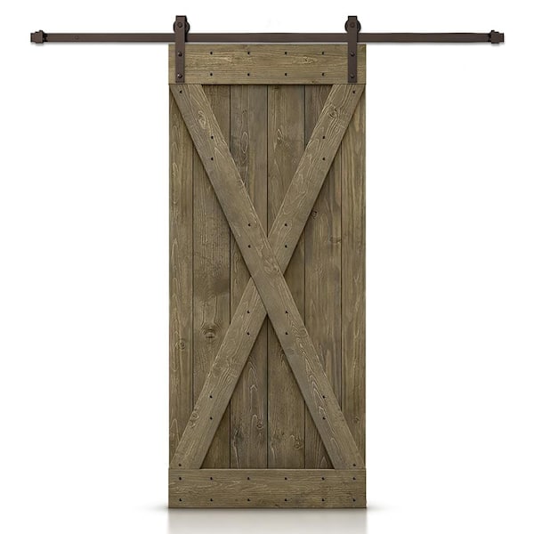 CALHOME 30 in. x 84 in. X Aged Barrel Stained DIY Wood Interior Sliding Barn Door with Hardware Kit
