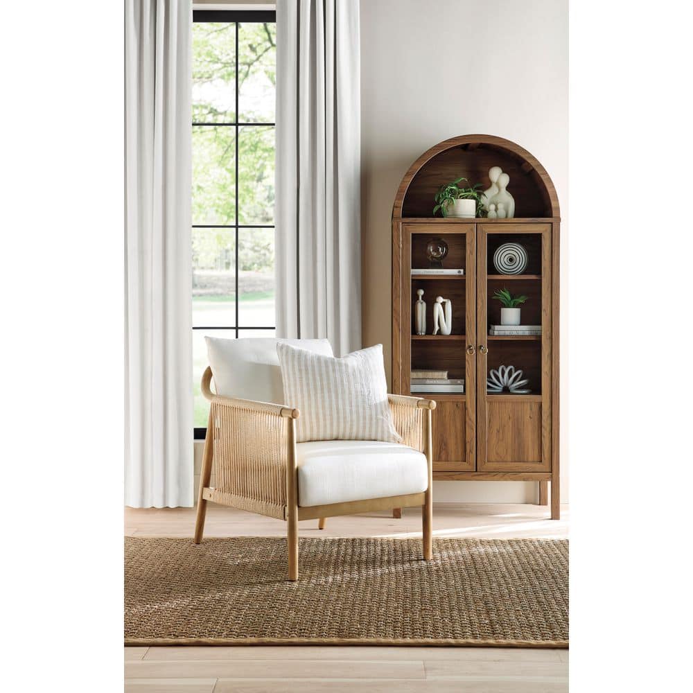 Tessa Tall Walnut Arched Storage Display Cabinet with Glass Doors
