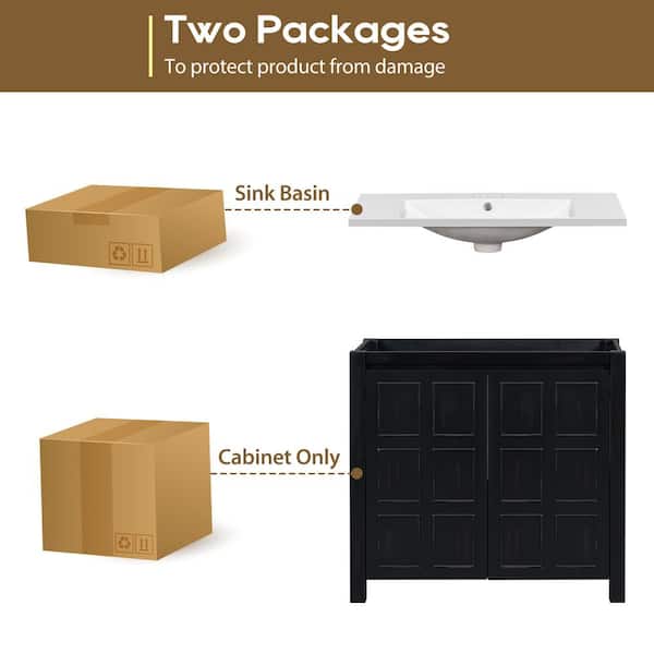 36 in.W x 18 in.D x34 in. H Espresso Freestanding Bathroom Vanity, Combo Cabinet Set, Top with White Basin