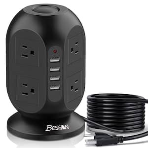 8-Outlet Power Strip Tower Surge Protector with 4 USB Ports Charging Station in Black