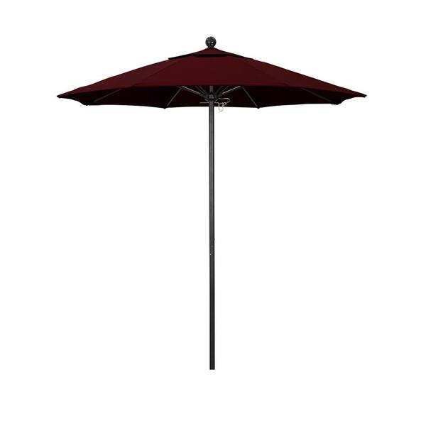 California Umbrella 7.5 ft. Black Aluminum Commercial Market Patio Umbrella with Fiberglass Ribs and Push Lift in Burgundy Pacifica
