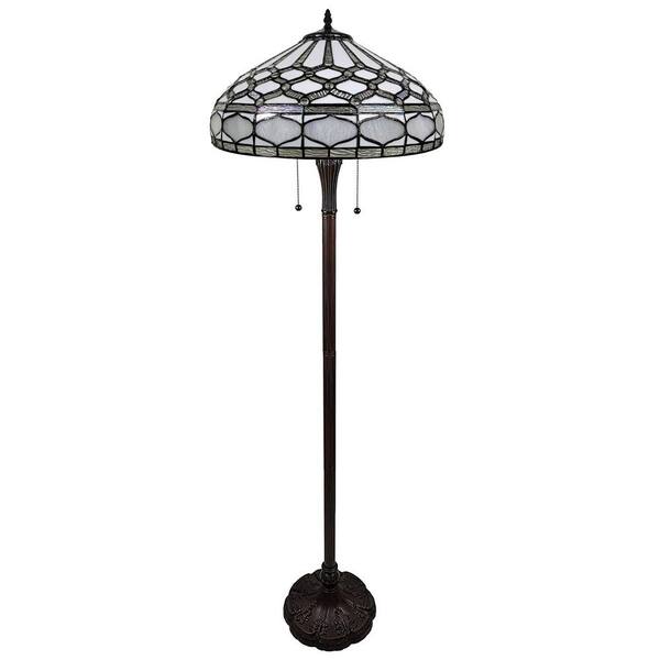 HomeRoots 62 in. Brown and White 2 Dimmable (Full Range) Torchiere Floor Lamp for Living Room with Glass Dome Shade