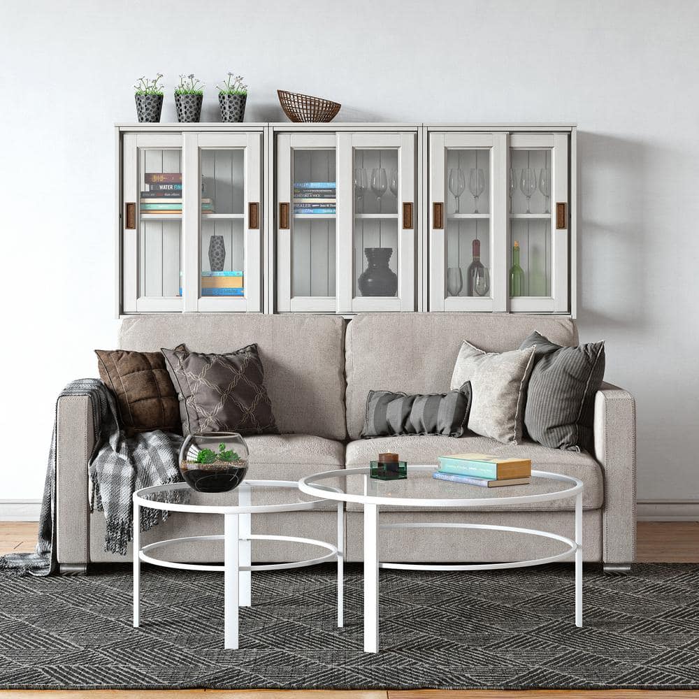 Luna Modern White Glass Round Nesting Coffee Table Set