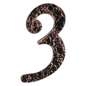 Hammered 6 in. Antique Copper House Number 3
