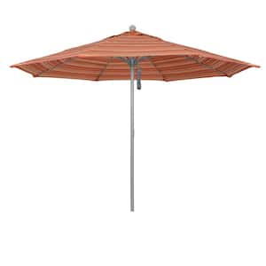 11 ft. Gray Woodgrain Aluminum Commercial Market Patio Umbrella Fiberglass Ribs and Pulley Lift in Dolce Mango Sunbrella
