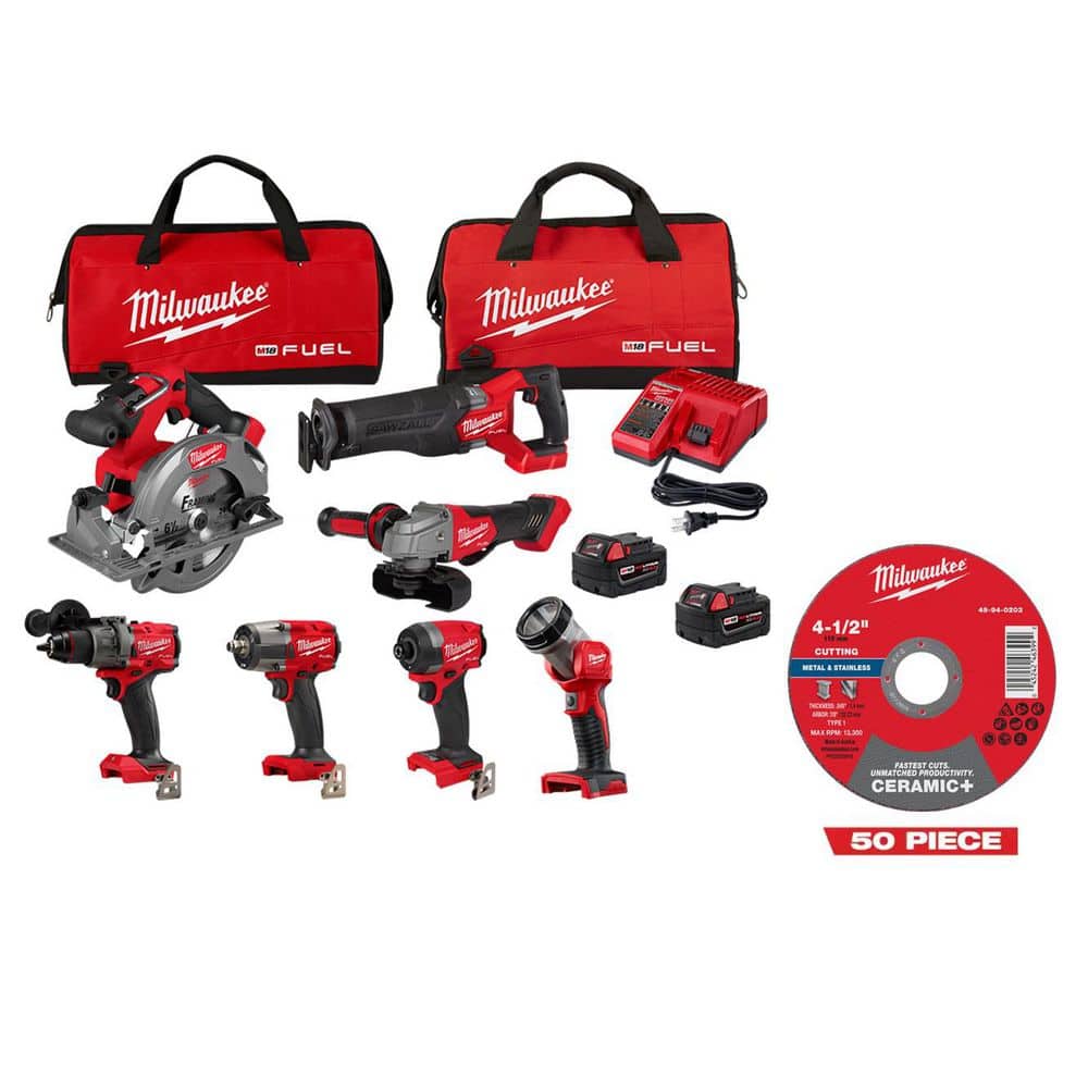 M18FUEL 18V Cordless Combo Kit with 2 5 Ah Batteries (7-Tool) w/ 50 4 1/2 in Ceramic + Metal Cutoff Wheel Type 1 price history on PriceWatchPro