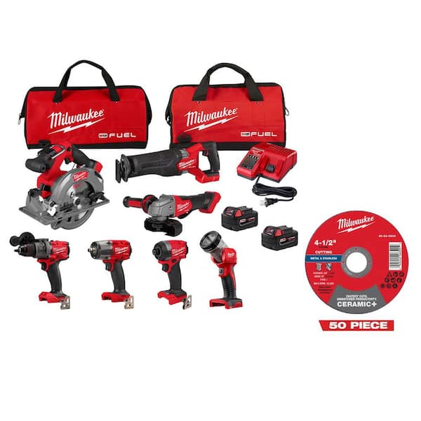 M18FUEL 18V Cordless Combo Kit with 2 5 Ah Batteries (7-Tool) w/ 50 4 1/2 in Ceramic + Metal Cutoff Wheel Type 1