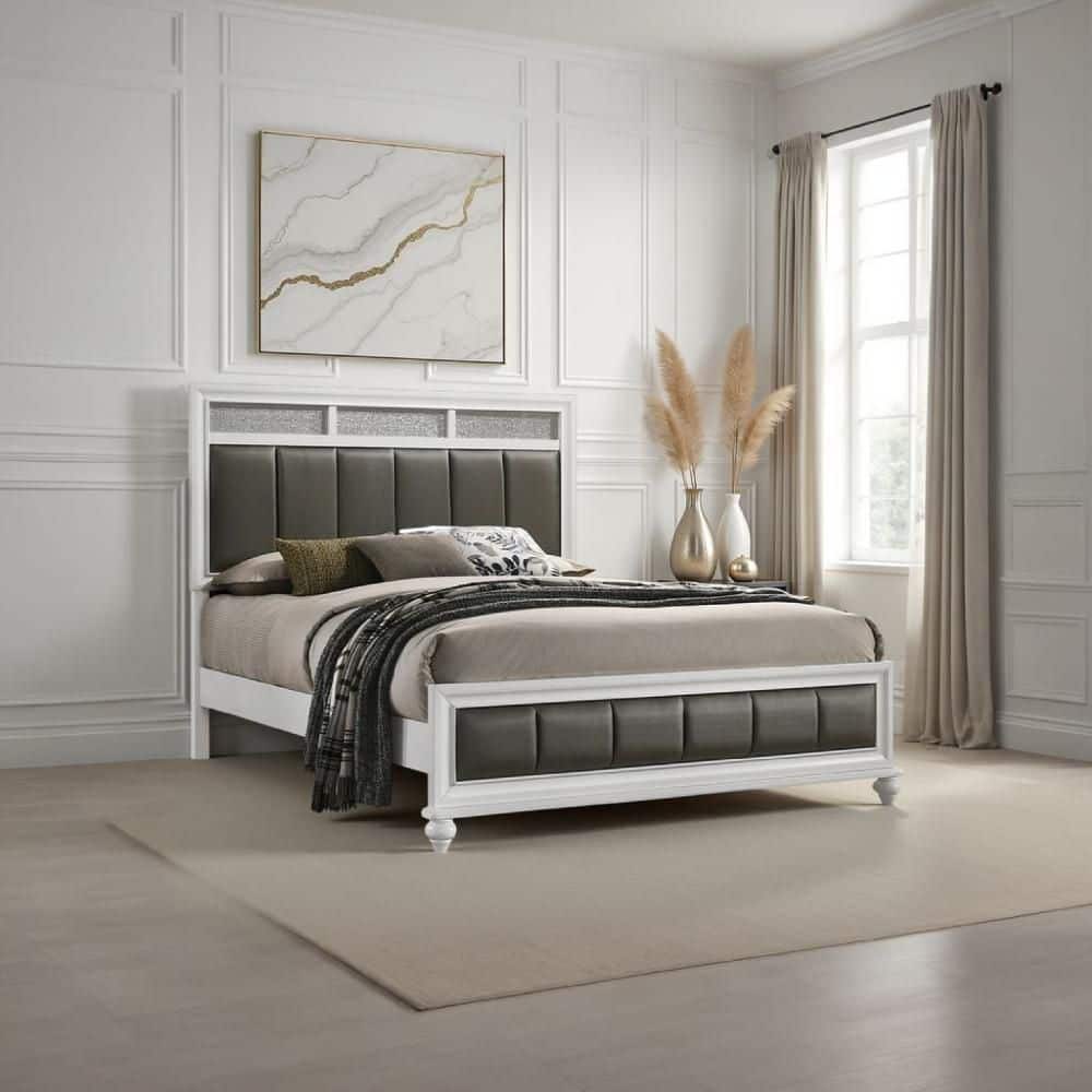bibian Benjara Dini Gray Wood Frame Queen Size Panel Bed with