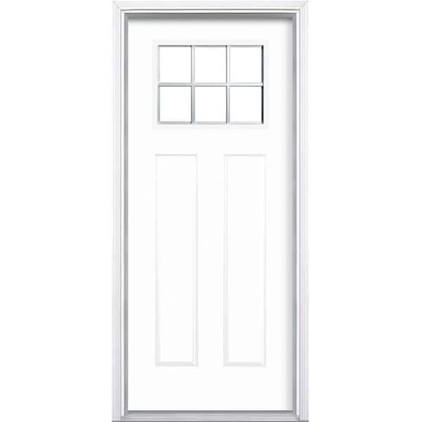 Masonite 32 in. x 80 in. 6 Lite Left Hand Inswing Primed Steel Prehung Front Exterior Door with Brickmold