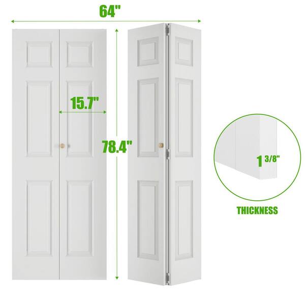 SOCBAZZAR 64 in. x 78.4 in. 3-Panel Hollow Core White Primed