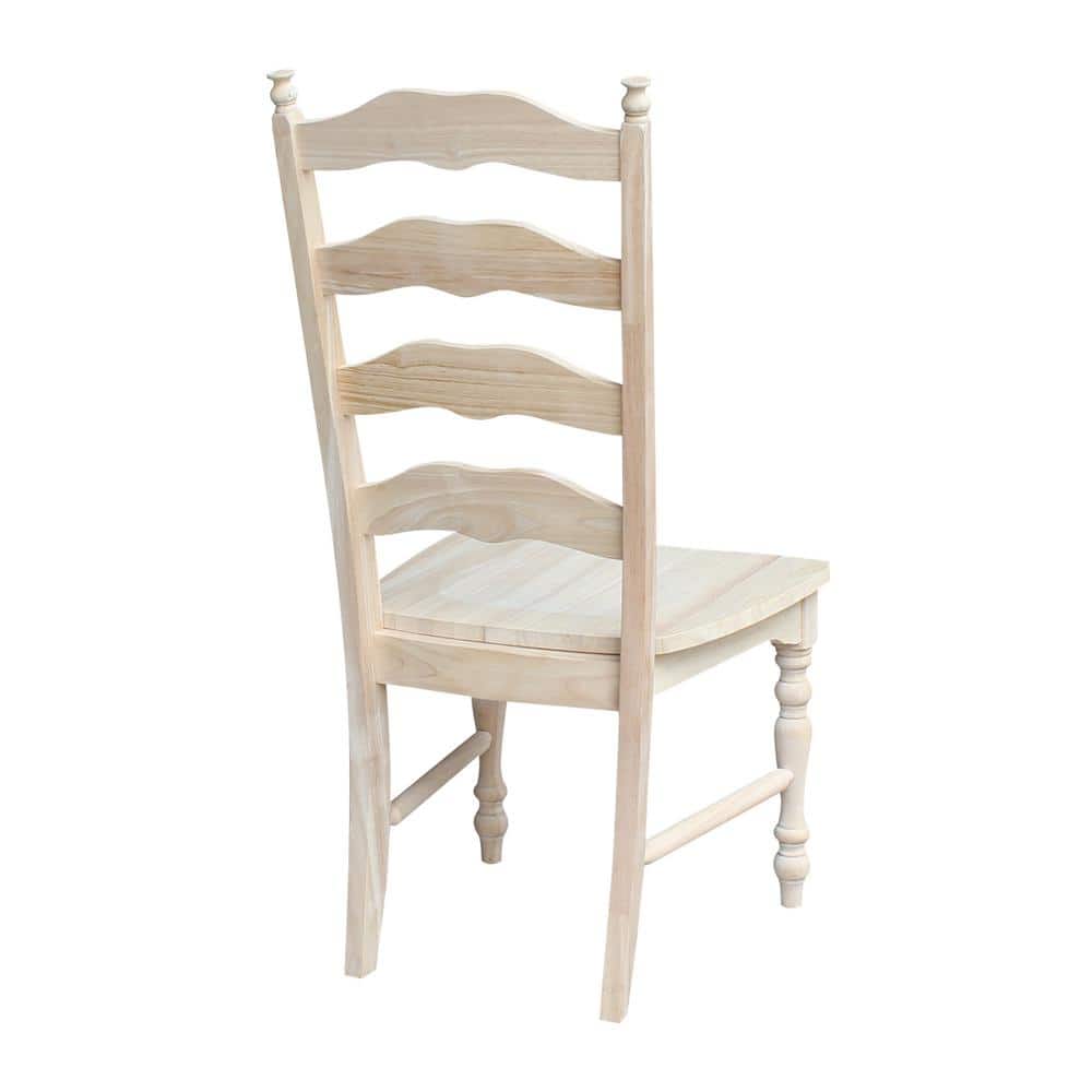 Set of Two White Wood Ladderback Dining Chairs