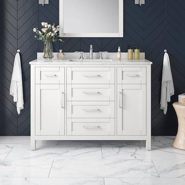 Tahoe 48 in. Single Sink White Bath Vanity with Carrara Marble Top (Assembled)
