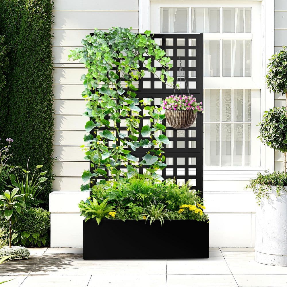 TUYOHW 35 in. L x 16 in. W x 71 in. H Black Metal Raised Garden