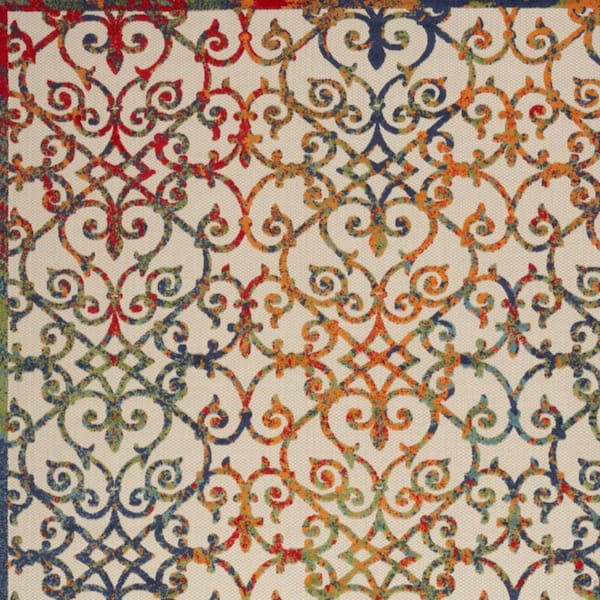 Ivory, Blue 9 ft. x 12 ft. Woven Polypropylene Indoor/Outdoor Area Rug