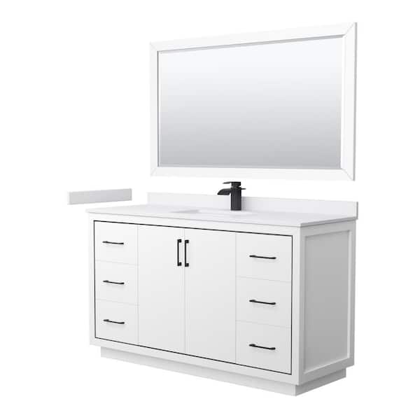 Wyndham Collection Icon 60 in. W x 22 in. D x 35 in. H Single Bath Vanity in White with White Cultured Marble Top and 58 in. Mirror