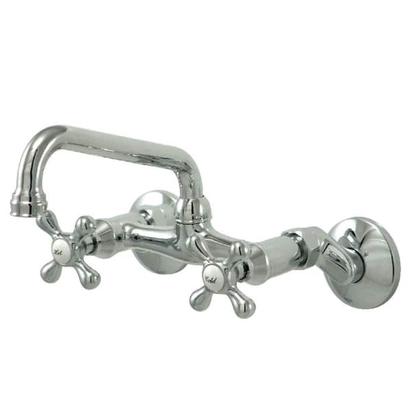 Kingston 2-Handle Wall Mount Standard Kitchen Faucet in Polished Chrome
