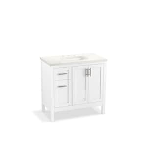 Hadron 37 in. W x 20 in. D x 36 in. H Single Sink Freestanding Bath Vanity in White with Quartz Top