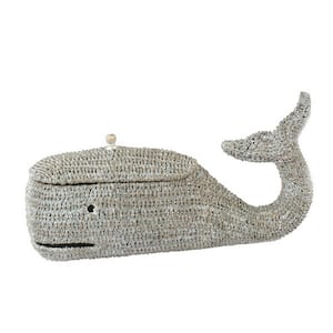 Whale Shaped Woven Bankuan Rope Box with Lid in Grey