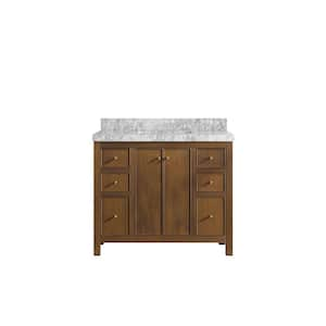 Chicago Veneer 42 in. Single Sink Freestanding Dark Natural Bath Vanity with Carrara Marble Top