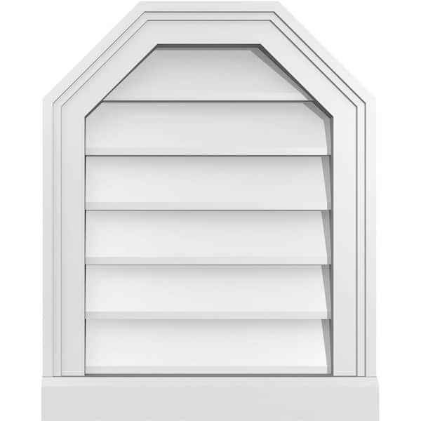 Ekena Millwork 16" x 20" Octagonal Top Surface Mount PVC Gable Vent: Non-Functional with Brickmould Sill Frame