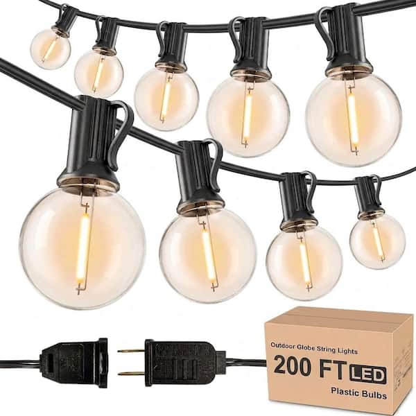 G40 104-Light 200 ft. Indoor/Outdoor Plug-In LED Globe String-Light Shatterproof Waterproof for Porch Bistro Backyard