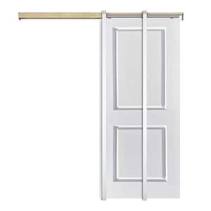 30 in. x 80 in. White Primed Composite MDF 2PANEL Interior Sliding Door with Pocket Door Frame and Hardware Kit
