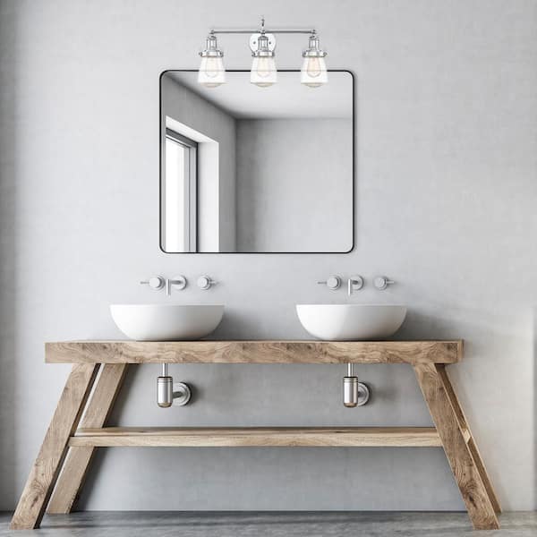 Taylor 22.75 in. 3-Light Chrome Industrial Vanity Light with Clear Glass Shades