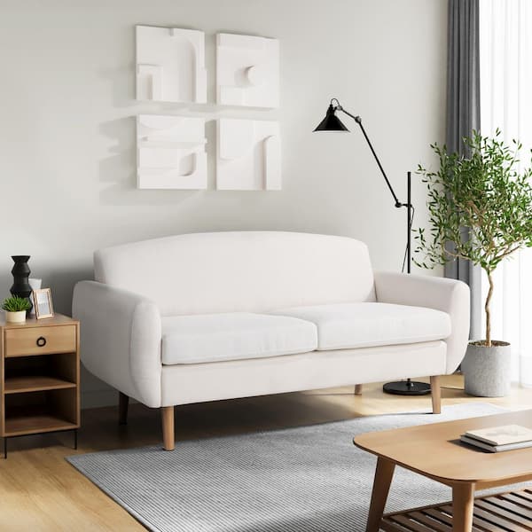 Greenwich 61.22 in. Round Arm Woven Polyester Rectangle Sofa in Cream